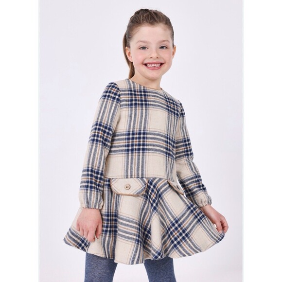 Mayoral Girls Preppy Plaid Winter Dress Size 5Y Lined Long Sleeve WORN ONCE